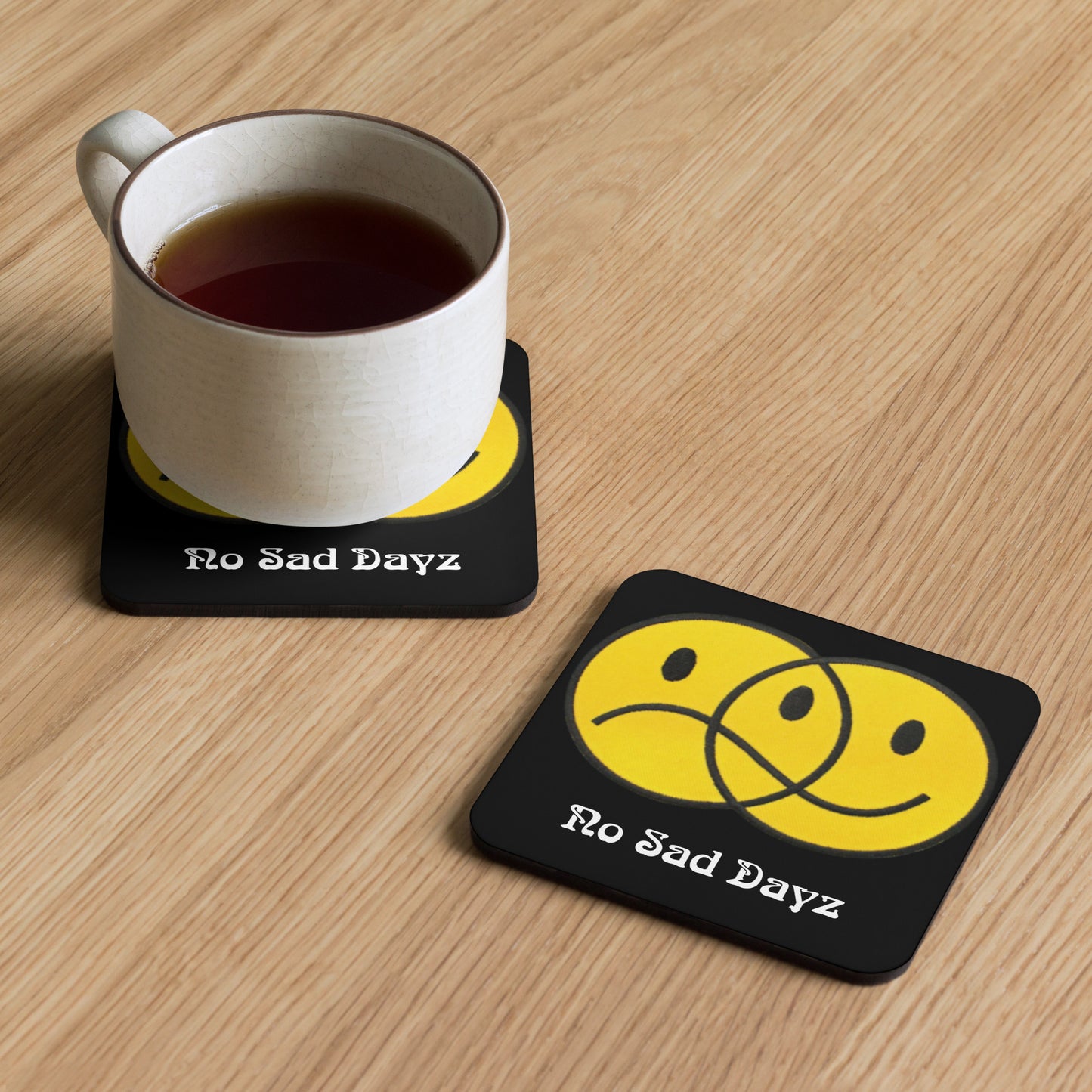 No Sad Dayz Cork Coasters - Protect Your Surfaces with Style!
